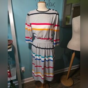 1980's Albert Nipon Striped Multicolor Dress